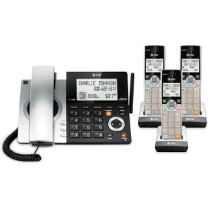 AT&T CL84307 Dect 6.0 Expandable Corded/Cordless Phone with Smart Call Blocker, Silver/Black with 3 Handsets