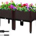 MAYOLIAH Raised Garden Bed with Drainage Elevated Planter Box Plastic Raised Beds for Gardening Vegetables Herb Flowers, Perfect for Indoor Outdoor Planting, 2 Boxes Brown