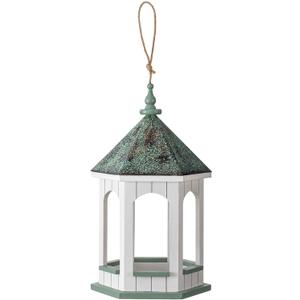 Glitzhome Bird Feeders for Outdoors Hanging Hexagon Shaped Wooden Wild Bird Feeder with Metal Roof and Large Capacity, 15.75" H