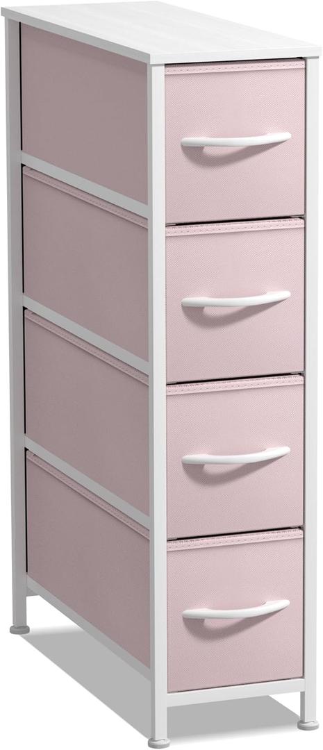 Sorbus Kids Narrow Dresser with 4 Drawers - Vertical Slim Storage Chest of Drawers with Steel Frame, Wood Top & Easy Pull Fabric Bins for Small Spaces, Closets, Bedroom, Bathroom & Laundry (Pink)