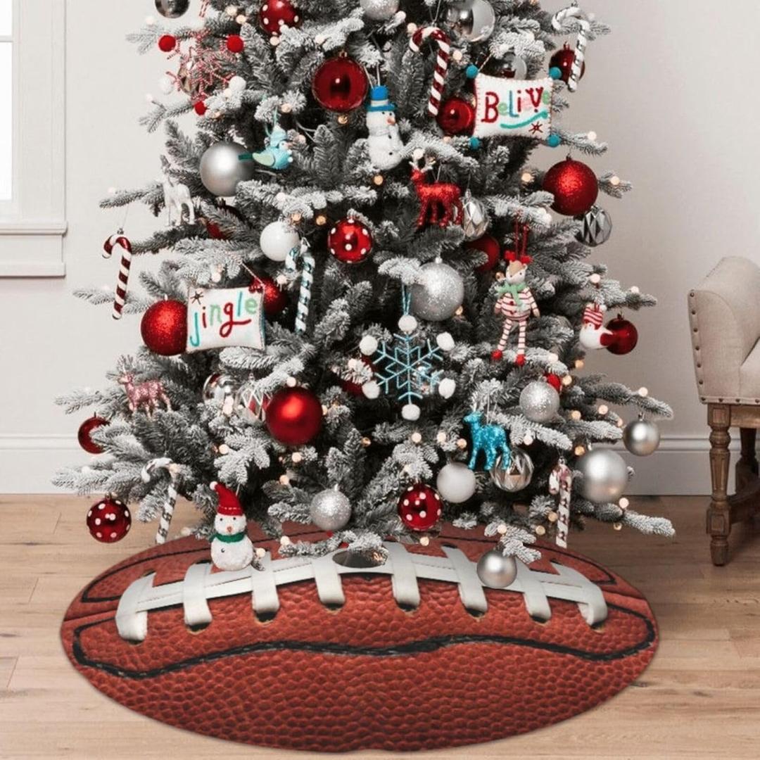 Football Christmas Tree Skirt 36 Inch Mat Funny Party Holiday Festive Decor Supplies for Home Occasion Ornament Decorations