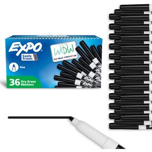 EXPO Dry Erase Markers, Low Odor Ink, Black, Fine Tip, 36 Count