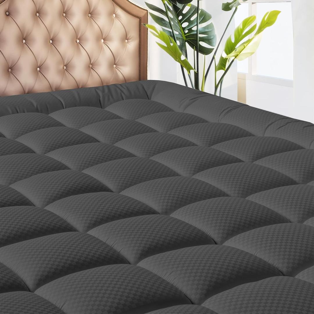MATBEBY Twin XL Mattress Pad - Cooling Breathable Mattress Topper, Quilted Fitted Mattress Protector, Pillow Top Mattress Cover with 8-21" Deep Pocket, Machine Washable, Dark Grey, Twin Extra Long