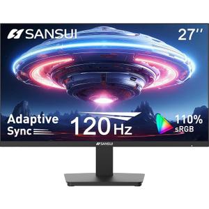SANSUI 27 Inch Computer Monitor 120Hz, FHD 1080P Monitor, HDMI DP Ports FreeSync, HDR 110% sRGB, Tilt Adjustable Frameless VESA Compatible for Office and Home (ES-27F2, HDMI Cable Included)