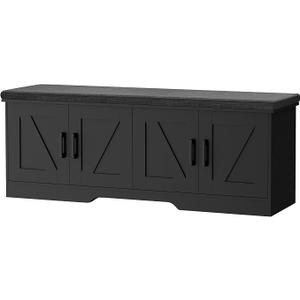 HOMSHO Farmhouse Shoe Storage Bench with 4 Barn Doors & Padded Seat Cushion
47.2" Wide Entryway Bench with Adjustable Shelves & Hidden Storage, Black