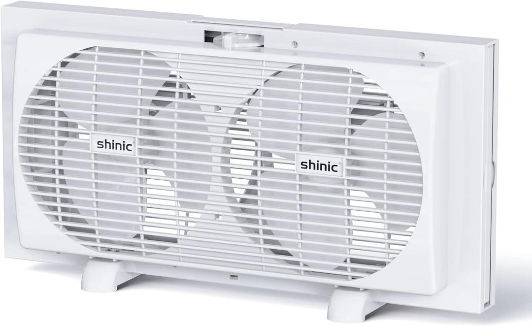 shinic 9" Dual Window Fan with Manual Reversible Airflow, 2-Speeds Twin Fans, Expandable Panels (22"-33"), Built-in Handle & Removable Feet, Ideal for Home, Kitchen, Bedroom, Office Ventilation