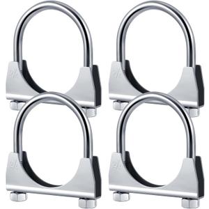 4 Pcs 2-1/4" Exhaust Clamp Heavy Duty U-bolt Exhaust Clamp - Saddle Design Muffler Pipe Connector, Tip Hook Clip, Galvanized Iron, Fits 2.25" Od Pipes