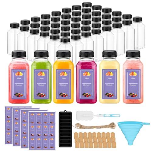 mwellewm 48 Pcs 8 oz Juice Bottles with Caps Leak-Proof Plastic Juice Containers Juicing Bottles with Lids Reusable Juicer Shot Storage for Drink Water Beverage Smoothies Iced Tea Coffee Milkshakes