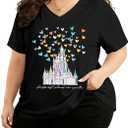 Plus Size Magic Kingdom Shirts for Women Castle Graphic T Shirt Cute Holiday Shirt Princess Tee Funny Vacation Tops (X-Large Plus, Black-1)