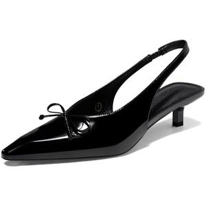 Coutgo Womens Slingback Kitten Low Heels Dress Shoes Closed Pointed Toe Bow Tie Slip on Office Work Pumps, Size 9