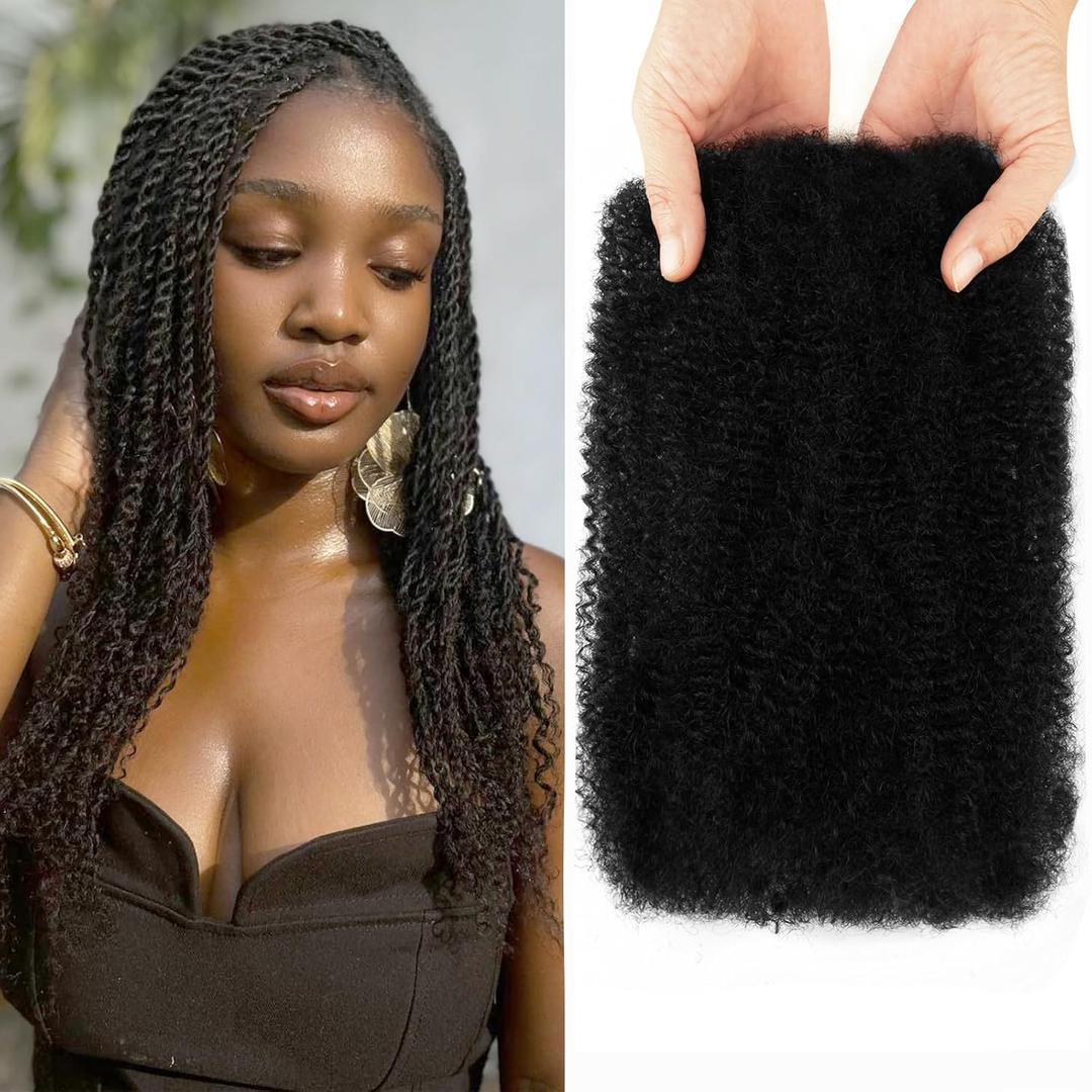 Afro Kinkys Bulk Human Hair for Mini Twists 18 Inch 4c Kinky Curly Human Braiding Hair for Repair Locs Soft Quality Human Crochet Hair for Black Women Girl Kids