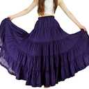 YSJERA Women's Cotton 5 Tiered A Line Pleated Maxi Skirt Long Boho Gypsy Dance Skirts (L,Purple)