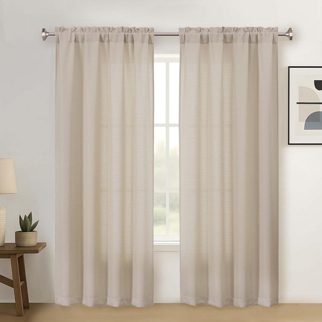 Faux Linen Curtains 72 Inch Length 2 Panels Set, Semi Light Filtering Soft Fabric Burlap Slub Textured Curtains for Living Room Bedroom Dining Room, Dual Rod Pocket, Khaki, 2x40Wx72L Inches
