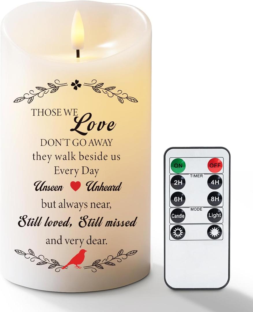 Homemory Memorial Candle Bereavement Sympathy Gifts for Loss of Loved One, Real Wax LED Candle with Remote Memorial Gifts for Loss of Mother Loss of Father in Memory of Loved One Remembrance Gift (Those We Love Dont Go Away)