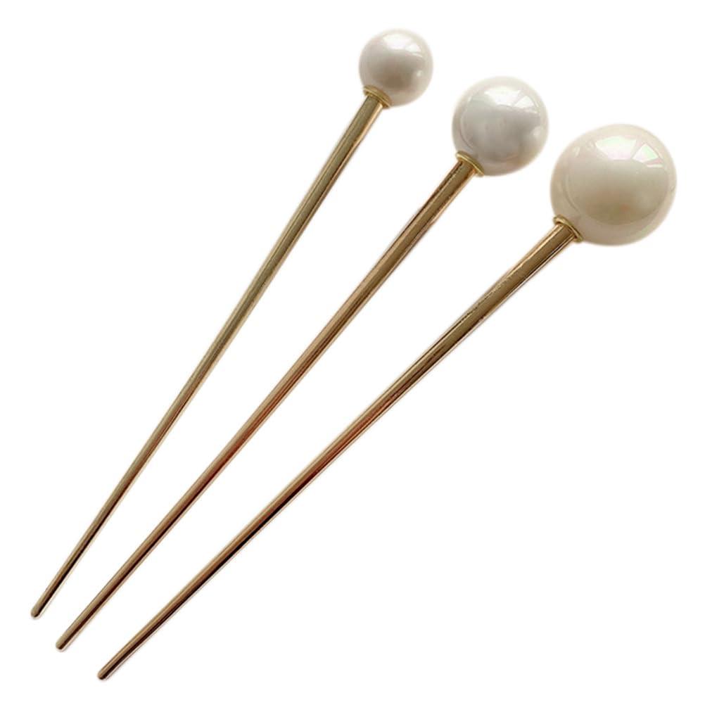 Metal Pearl Chopsticks Hair Sticks Set - 3 Pcs Chinese Hair Pins Clips for Women