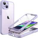 JETech Case for iPhone 14 6.1-Inch with Built-in Tempered Glass Screen Protector, Camera Full Cover All-Around Protection, Shockproof Bumper Phone Cover Clear Back, HD Film (Light Purple)