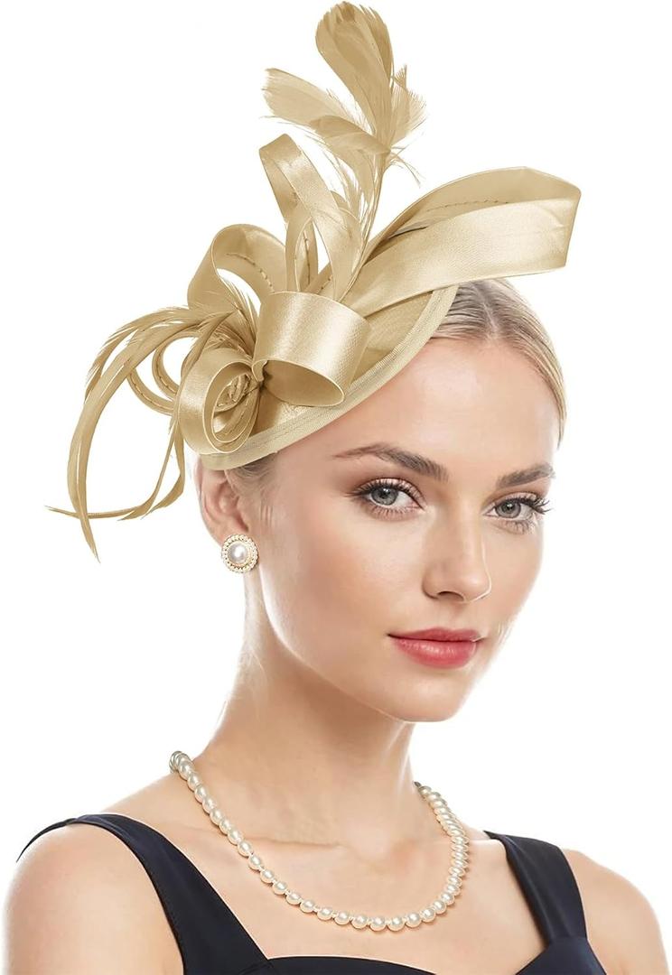 Zando Fascinators Hats for Women Tea Party Hat Ribbons Feathers Ken-Tucky Derby Hats for Women 2025 (One Size, Ribbon Gold)