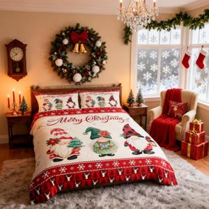 Merry Christmas Kids Duvet Cover Set King Size,Deer Antler Santa Claus Bedding,Girls Boys Adults Home/Xmas Cabin Decor,Snowflake Pine Trees Plaid Comforter Cover,Rustic Quilt Cover,2 Pillowcases (Multi 01)