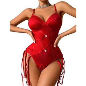 Avidlove Red Corset Lingerie One Piece Bodysuit Teddy Babydoll for Valentine's Day, Size XXL