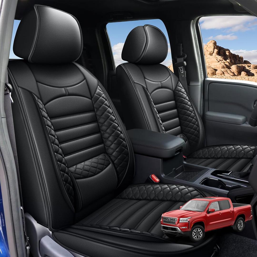 AOMSAZTO Seat Covers Fit for Nissan Frontier 2009-2025 2026: Full Set Custom Fit for Frontier Crew Cab Extended Cab Car Seat Covers Waterproof Faux Leather Truck Pickup Seat Covers(5 Seats, Black)