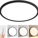 24 Inch Flush Mount Ceiling Light, Dimmable & 3000K/4500K/6000K Selectable, 48W 4800LM, Modern, Ultra Thin, Black, for Bedroom, Kitchen, Dining Room, Living Room, Home Office, Hallway