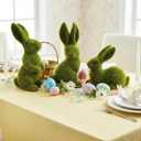 Easter Bunny Decorations, 3 PCS Resin Moss Bunny Figurines Green Faux Flocked Rabbit for Easter Decor Small Decorative Rabbit Statues for Home Decor, Spring Tabletop Centerpiece(Small Moss 3pcs)