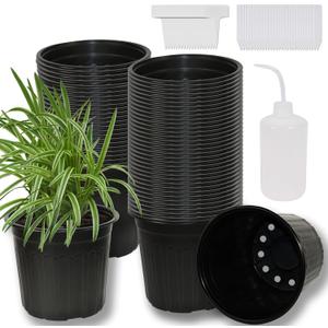 60-Pack 2 Gallon Flexible Plastic Plant Pots with 50Pcs Plant Labels,Thickened Soft Seed Starting Container for Indoor Outdoor Plants, Seedlings, Vegetables, Succulents and Cuttings