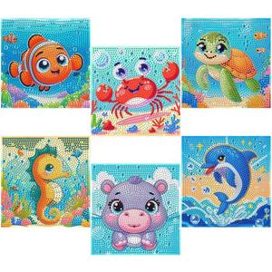 GQYCZZ Animal Diamond Painting Kits for Kids/Beginners, Diamond Art Gem by Number Kits Arts and Crafts for Kids, Mosaic Kits DIY Full Drill Painting Kit for Home Wall Decor 6 Pieces 6" X 6"