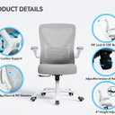 Office Chair Ergonomic Desk Chair Comfy: 330LBS Mesh Computer Chair Ergonomic Gaming Chairs with Wheels Adjustable Lumbar Support and Flip up Armrest-Swivel Executive Chairs Long Hours(White Gray), Pack of 1