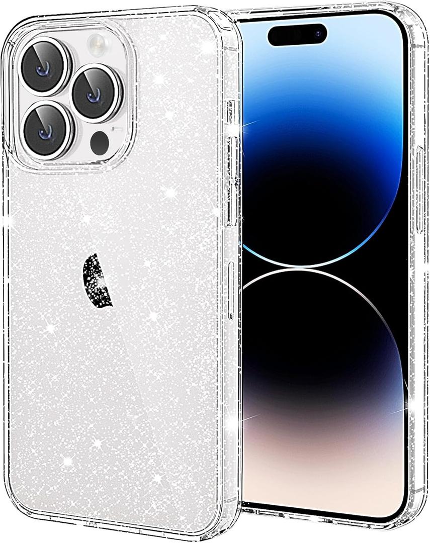JJGoo Compatible with iPhone 16 Pro Max Case Clear Glitter, Hard PC Back Shockproof Protective Bumper Cover, Sparkle Bling Sparkly Cute Slim Women Girls Phone Case