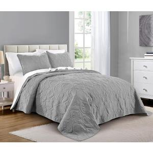 Pure Bedding Quilt Set Full/Queen Size Light Grey - Oversized Bedspread, Soft Microfiber Coverlet for All Season - Includes 1 Quilt and 2 Shams, Ocean Star Pattern,(Ocean Star-light Grey)