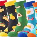 BONANGEL Boys Socks 5-8 Years Old, 5 Pairs Fun Novelty Animal Food Space Crazy Funny Cute Kids Socks 8-10 10-12 Years