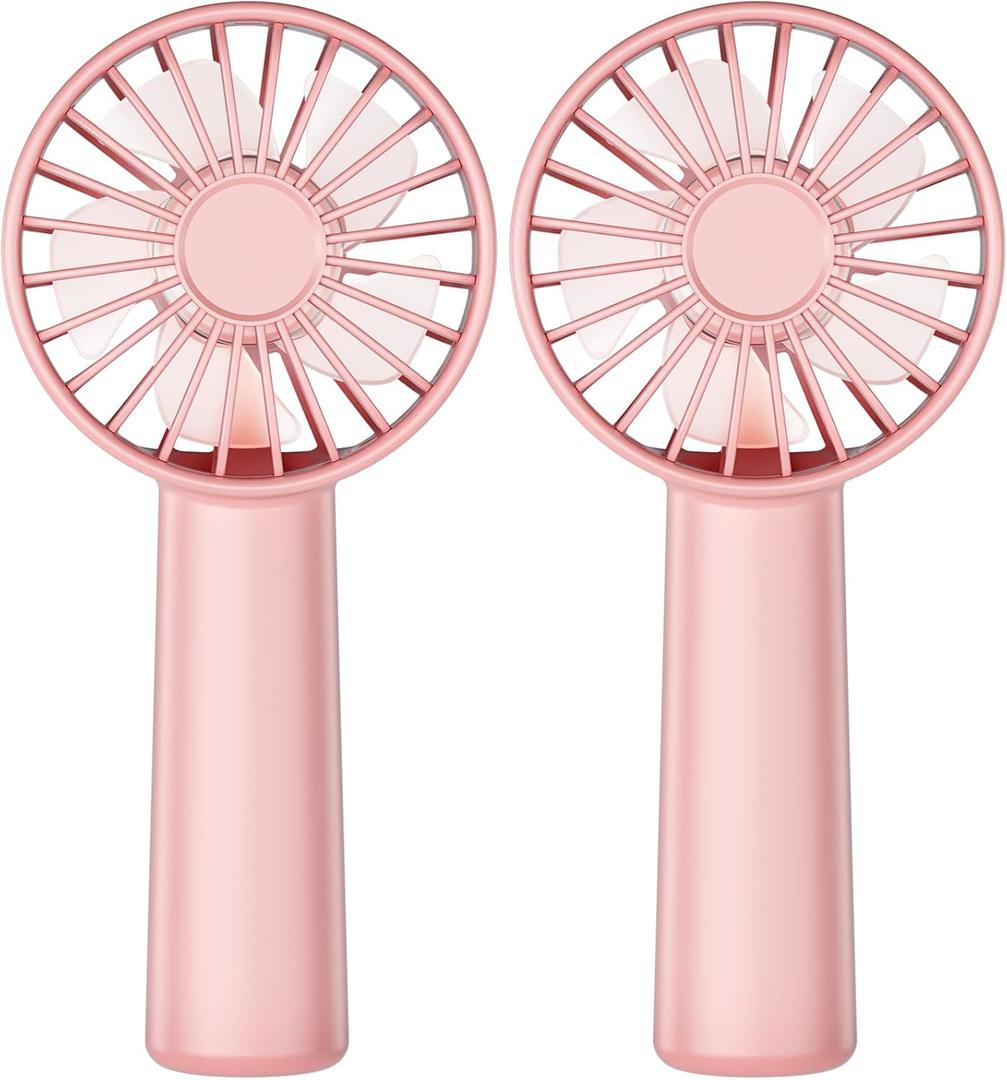 KIDEE Portable Mini Handheld Fan 2 Pack with 3 Speeds, Battery Powered Personal Hand Fans USB Rechargeable for Travel, Small Lash Fan for Women Girls, Pink