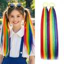 Rainbow Ponytail Extensions, Ponytail Hair Tinsel Extension with Tie Girls Accessories for Daily Party Festival Use Halloween Wacky Hair Braiding for Women Ponytail Hair Pieces 2pcs/lot