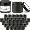 2 oz Glass Jars with Lids, Bumobum 48 pack Black Cream Jars with Black Lids, Black and White Labels & Inner Liners, Empty Cosmetic Containers for Cream, Lotion, Ointment