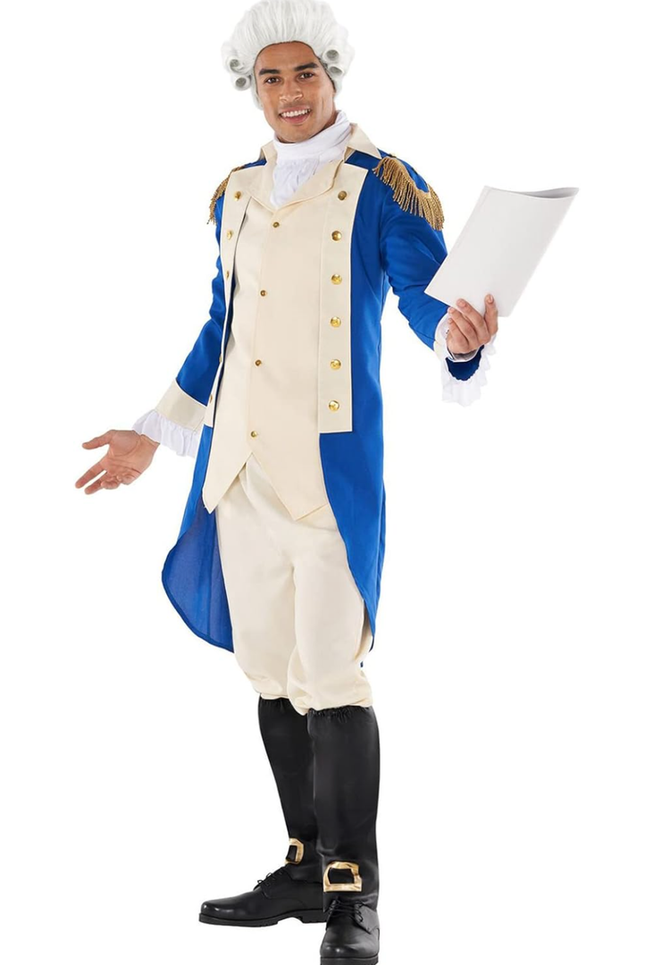 Morph George Washington Costume For Adults With Wig - Colonial Men’s Costume - Historical Dress Up Outfit, M