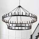 HHR Wagon Wheel Chandelier 2 Tier 54-Light, 60 Inch Large Farmhouse Chandelier, Round Rustic Pendant Light Fixture for High Ceilings Foyer Dining Room E12