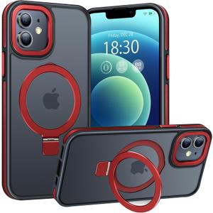 Magnetic Case for iPhone 12, for iPhone 12 Pro, with Invisible Ring Stand, Military Drop Protection, Shockproof Anti-Fingerprint Matte Protective Cover for iPhone 12/12 Pro, Red