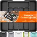 Lifewit Small Silverware Drawer Organizer, Expandable BPA Free Utensil Tray for Kitchen, Adjustable Flatware and Cutlery Holder for Spoons Forks Knives, Plastic Kitchen Organizers and Storage, Black (Medium)