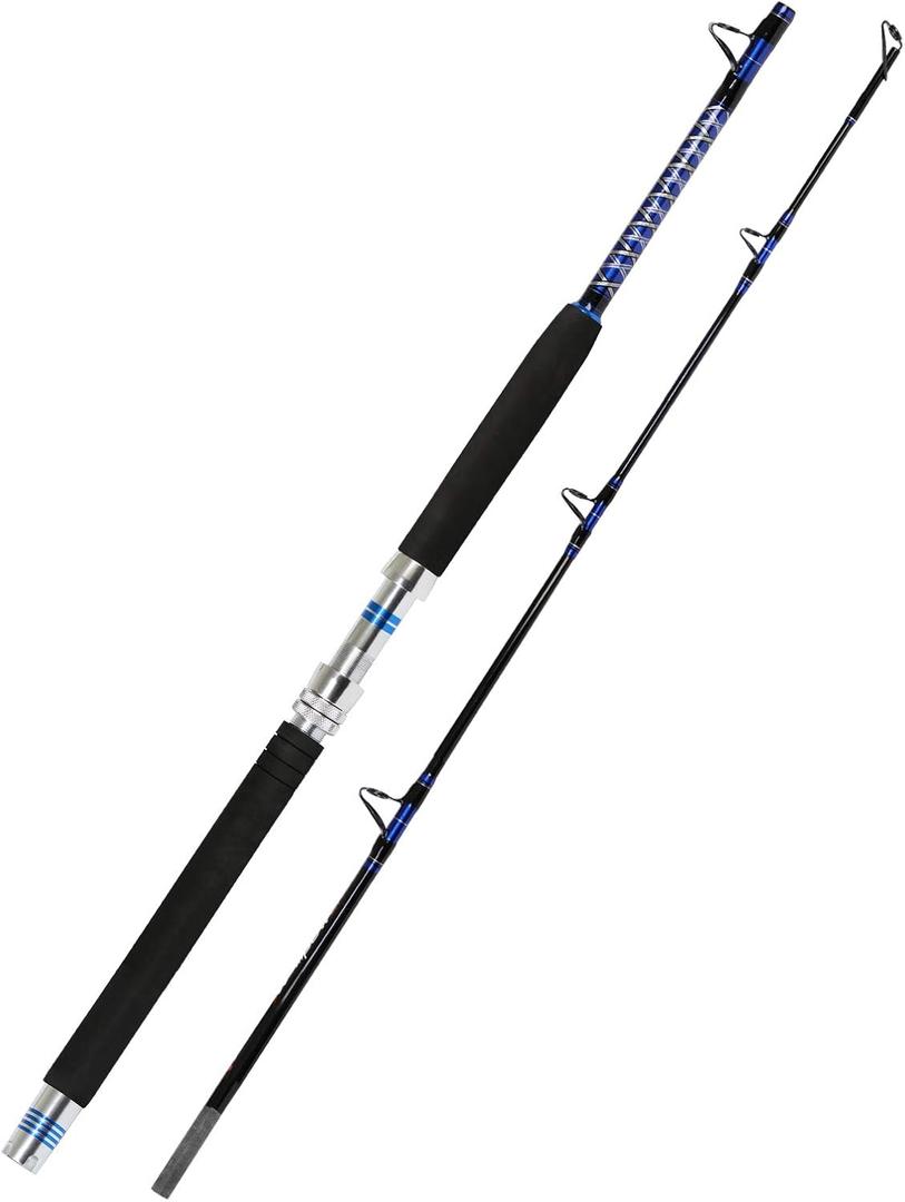 Fiblink 1-Piece/ 2-Piece Saltwater Offshore Trolling Rod Big Game Rod Conventional Boat Fishing Pole (2-Piece, 6' - 30-50lbs)