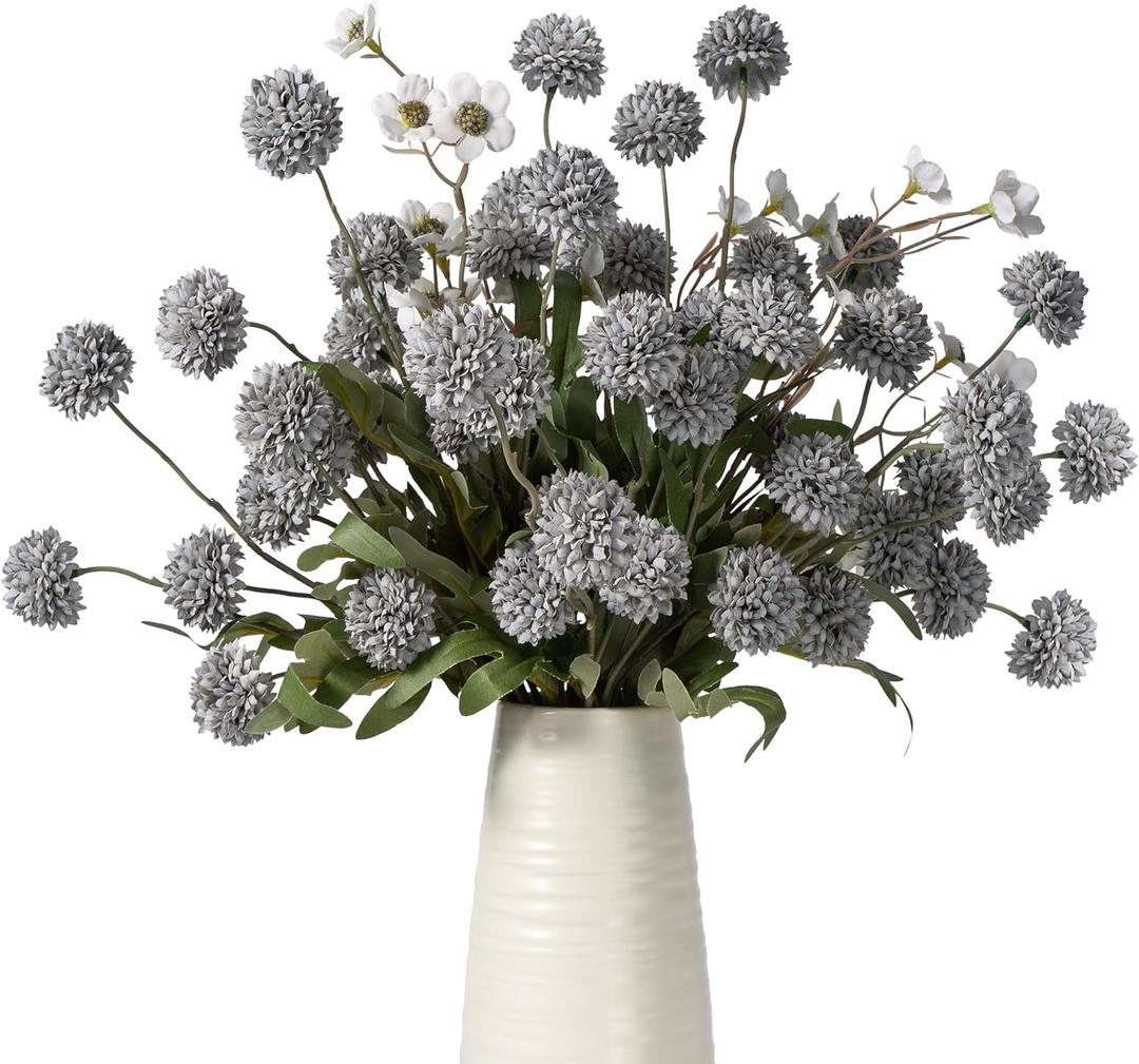 Fake Flowers Artificial Chrysanthemum Faux Mums Matching 2PCS White Daisy Faux Flowers for Vase Fall Long Stems Flower Silk Flower for Home Decoration Wedding Decor, 8PCS Blue, No Vase