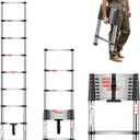 VEVOR Telescoping Ladder, 8.5ft Stainless Steel Lightweight Extension Ladder, Multi-Button Retraction Collapsible Ladders, 330LBS Capacity & Non-Slip Feet, Portable 9-Step Ladders for Home, RV, Loft