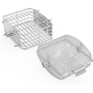 onlyfire Stainless Steel Rotisserie Basket Set, BBQ Grilling Basket for Most Charcoal and Gas Grills, Set of 2 - Flat + Round, Great for Cooking Veggies, Chicken Wings, Patatoes
