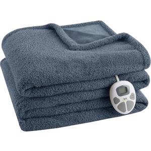 Serta Heated Blanket, Electric Twin Size, Soft, Warm, Fuzzy - Auto Shut Off Timer, 10 Lv Heat Setting, ETL Certified, 62" x 84" Navy