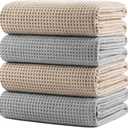 POLYTE 430 GSM Microfiber Oversize Quick Dry Lint Free Bath Towel, 60 x 30 in, 4 Pack (Waffle Weave)