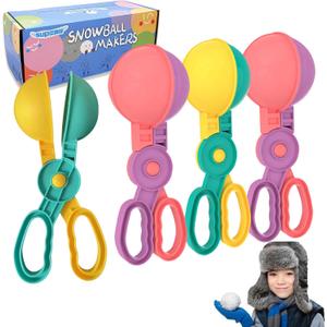 SupMLC Snow Toys, Snowball Maker 4 pcs Winter Snowball Tool Kit with Handle for Snow Ball Shapes Fights Outdoor Winter Toys Snow Ball Clip for Boys Girls Toddler Adults