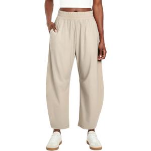 Barrel Pants Women Baggy Wide Leg Elastic Waisted Sweatpants Athletic Clothes Lounge Palazzo Trouser with Pockets(Khaki,M) (Beige, M)