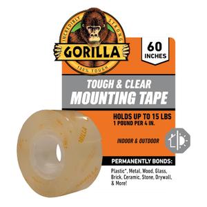 Gorilla Tough & Clear; Double Sided Mounting Tape; Weatherproof; 1" x 60"; Clear; (Pack of 1)