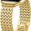 Metal Band Compatible with Apple Watch Bands for Women 40mm 41mm 42mm 38mm 44mm 45mm 46mm 49mm, Dressy Stainless Steel Link Bracelet, Designer Strap for iWatch Series 11/SE/10/9/8/7/6/5/4/3/2/1/Ultra (Gold)