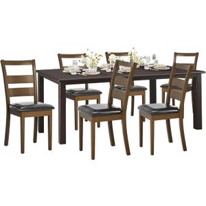 COLAMY Rectangle Wooden Dining Room Table Set for 6, Mid Century Modern Kitchen Table and PU Leather High Back Dining Room Chair for Home, Saving Space (1 Table with 6 Chairs), BlackBrown